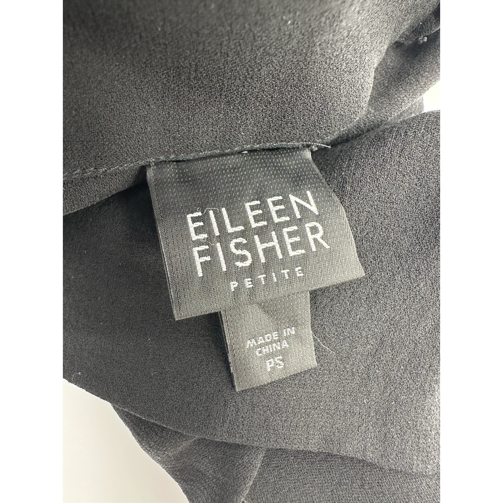 Eileen Fisher Petite Silk Crepe Georgette Straight Leg Ankle Pants Black PS - Picture 3 of 16